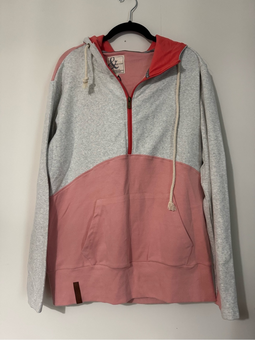 Ampersand Ave Half Zip Hoodie Sweatshirt Women's XL Gray Pink Colorblock
